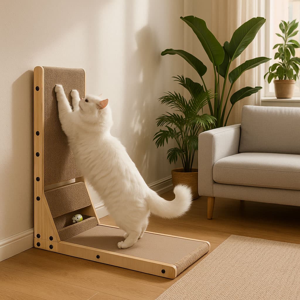 Narożny drapak kartonowy z legowiskiem i zabawką 🐱