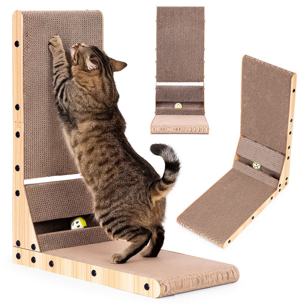 Narożny drapak kartonowy z legowiskiem i zabawką 🐱